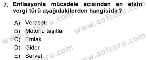Maliye Politikası 1 Dersi 2018 - 2019 Yılı 3 Ders Sınav Soruları 7. Soru