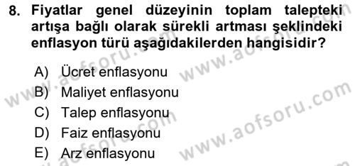 Maliye Politikası 1 Dersi 2018 - 2019 Yılı 3 Ders Sınav Soruları 8. Soru