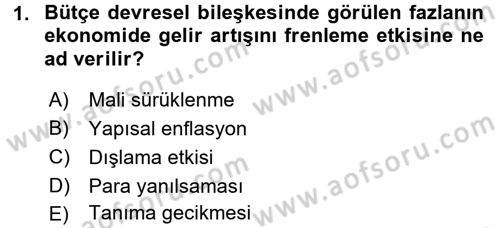 Maliye Politikası 1 Dersi 2018 - 2019 Yılı (Vize) Ara Sınav Soruları 1. Soru