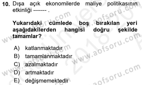 Maliye Politikası 1 Dersi 2018 - 2019 Yılı (Vize) Ara Sınav Soruları 10. Soru