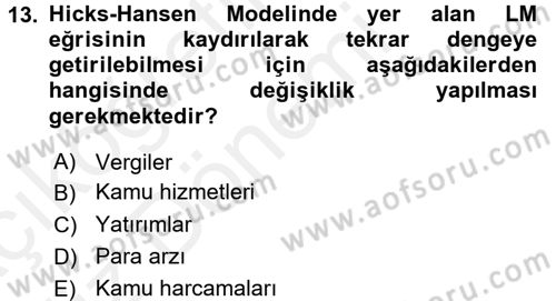 Maliye Politikası 1 Dersi 2018 - 2019 Yılı (Vize) Ara Sınav Soruları 13. Soru