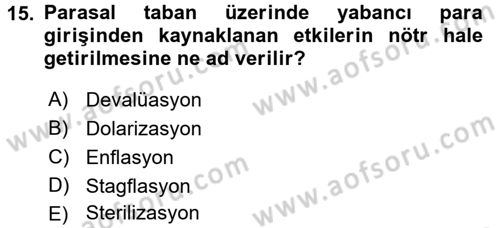 Maliye Politikası 1 Dersi 2018 - 2019 Yılı (Vize) Ara Sınav Soruları 15. Soru