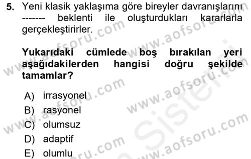 Maliye Politikası 1 Dersi Ara Sınavı Deneme Sınav Soruları 5. Soru