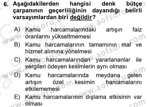 Maliye Politikası 1 Dersi Ara Sınavı Deneme Sınav Soruları 6. Soru