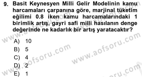 Maliye Politikası 1 Dersi 2018 - 2019 Yılı (Vize) Ara Sınav Soruları 9. Soru