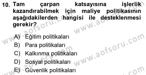 Maliye Politikası 1 Dersi 2018 - 2019 Yılı (Final) Dönem Sonu Sınav Soruları 10. Soru