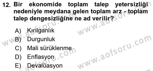 Maliye Politikası 1 Dersi 2018 - 2019 Yılı (Final) Dönem Sonu Sınav Soruları 12. Soru