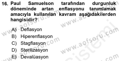 Maliye Politikası 1 Dersi 2018 - 2019 Yılı (Final) Dönem Sonu Sınav Soruları 16. Soru