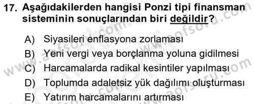 Maliye Politikası 1 Dersi 2018 - 2019 Yılı (Final) Dönem Sonu Sınav Soruları 17. Soru