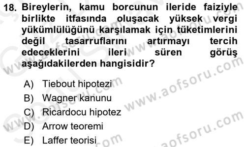 Maliye Politikası 1 Dersi 2018 - 2019 Yılı (Final) Dönem Sonu Sınav Soruları 18. Soru