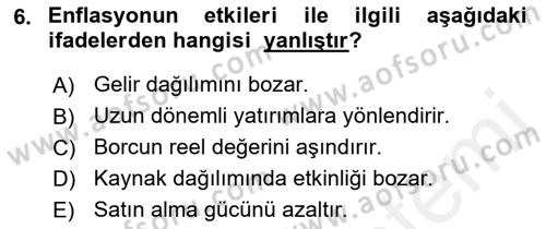 Maliye Politikası 1 Dersi 2018 - 2019 Yılı (Final) Dönem Sonu Sınav Soruları 6. Soru