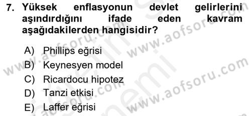 Maliye Politikası 1 Dersi 2018 - 2019 Yılı (Final) Dönem Sonu Sınav Soruları 7. Soru