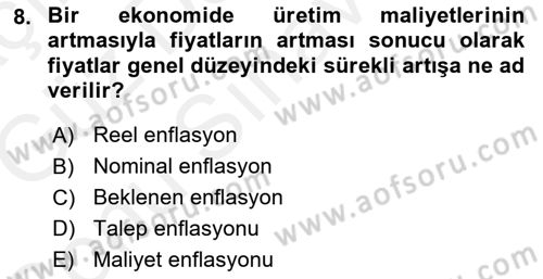 Maliye Politikası 1 Dersi 2018 - 2019 Yılı (Final) Dönem Sonu Sınav Soruları 8. Soru