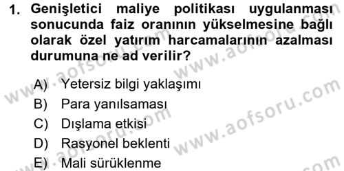 Maliye Politikası 1 Dersi 2018 - 2019 Yılı Yaz Okulu Sınav Soruları 1. Soru