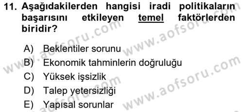 Maliye Politikası 1 Dersi 2018 - 2019 Yılı Yaz Okulu Sınav Soruları 11. Soru