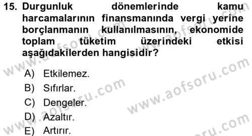 Maliye Politikası 1 Dersi 2018 - 2019 Yılı Yaz Okulu Sınav Soruları 15. Soru