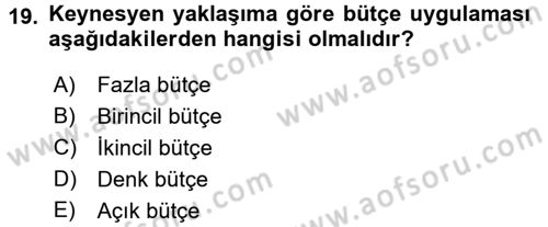 Maliye Politikası 1 Dersi 2018 - 2019 Yılı Yaz Okulu Sınav Soruları 19. Soru