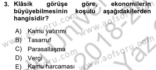 Maliye Politikası 1 Dersi 2018 - 2019 Yılı Yaz Okulu Sınav Soruları 3. Soru