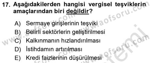 Maliye Politikası 1 Dersi 2019 - 2020 Yılı (Final) Dönem Sonu Sınav Soruları 17. Soru