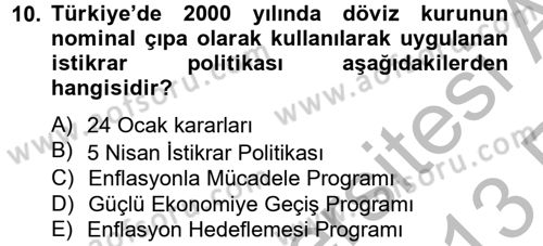 Maliye Politikası 2 Dersi 2012 - 2013 Yılı (Vize) Ara Sınav Soruları 10. Soru