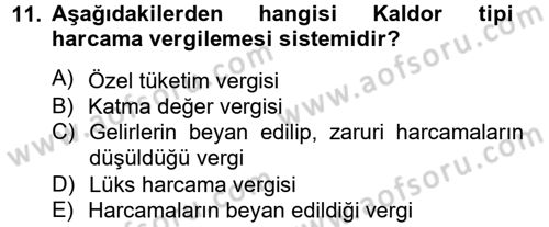 Maliye Politikası 2 Dersi 2012 - 2013 Yılı (Vize) Ara Sınav Soruları 11. Soru