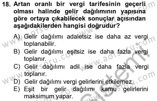 Maliye Politikası 2 Dersi 2012 - 2013 Yılı (Vize) Ara Sınav Soruları 18. Soru