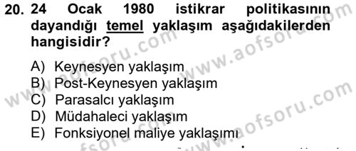 Maliye Politikası 2 Dersi 2012 - 2013 Yılı (Vize) Ara Sınav Soruları 20. Soru