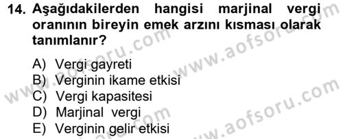 Maliye Politikası 2 Dersi 2012 - 2013 Yılı (Final) Dönem Sonu Sınav Soruları 14. Soru