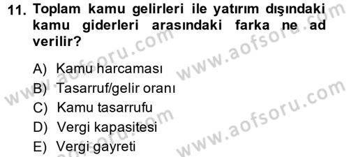 Maliye Politikası 2 Dersi 2013 - 2014 Yılı (Vize) Ara Sınav Soruları 11. Soru