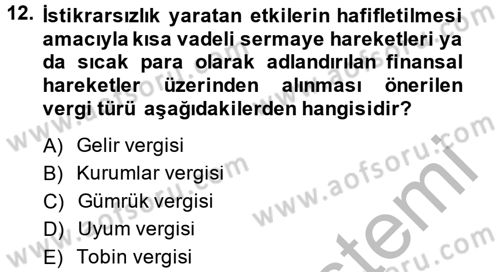 Maliye Politikası 2 Dersi 2013 - 2014 Yılı (Vize) Ara Sınav Soruları 12. Soru