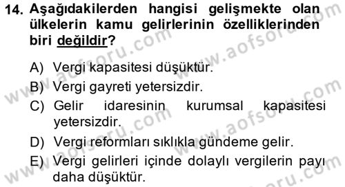 Maliye Politikası 2 Dersi 2013 - 2014 Yılı (Vize) Ara Sınav Soruları 14. Soru