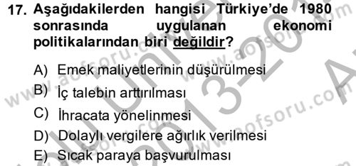 Maliye Politikası 2 Dersi 2013 - 2014 Yılı (Vize) Ara Sınav Soruları 17. Soru