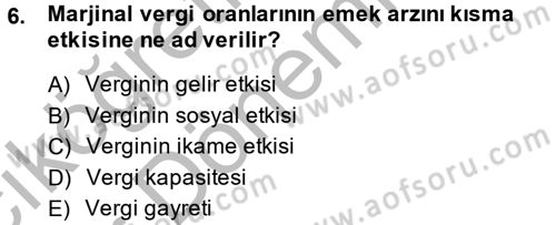 Maliye Politikası 2 Dersi 2013 - 2014 Yılı (Vize) Ara Sınav Soruları 6. Soru