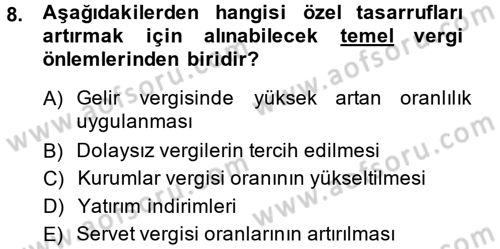 Maliye Politikası 2 Dersi 2013 - 2014 Yılı (Vize) Ara Sınav Soruları 8. Soru