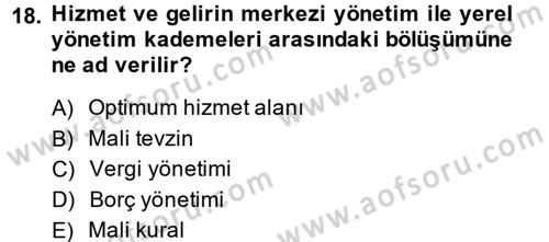 Maliye Politikası 2 Dersi 2013 - 2014 Yılı (Final) Dönem Sonu Sınav Soruları 18. Soru