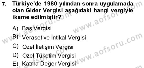 Maliye Politikası 2 Dersi 2013 - 2014 Yılı (Final) Dönem Sonu Sınav Soruları 7. Soru