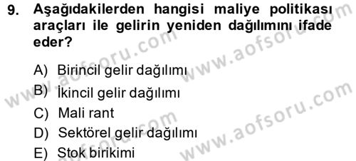 Maliye Politikası 2 Dersi 2013 - 2014 Yılı (Final) Dönem Sonu Sınav Soruları 9. Soru