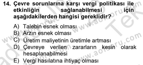 Maliye Politikası 2 Dersi 2013 - 2014 Yılı Tek Ders Sınav Soruları 14. Soru