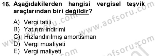 Maliye Politikası 2 Dersi 2013 - 2014 Yılı Tek Ders Sınav Soruları 16. Soru