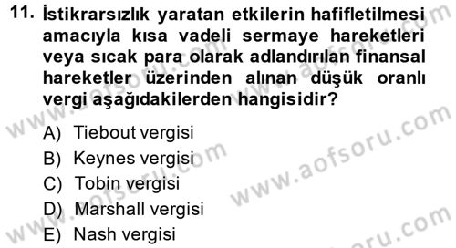 Maliye Politikası 2 Dersi 2014 - 2015 Yılı (Vize) Ara Sınav Soruları 11. Soru