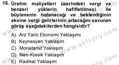 Maliye Politikası 2 Dersi 2014 - 2015 Yılı (Vize) Ara Sınav Soruları 15. Soru