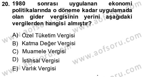 Maliye Politikası 2 Dersi 2014 - 2015 Yılı (Vize) Ara Sınav Soruları 20. Soru