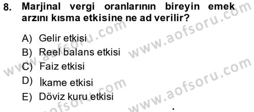Maliye Politikası 2 Dersi 2014 - 2015 Yılı (Vize) Ara Sınav Soruları 8. Soru