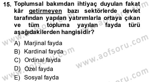 Maliye Politikası 2 Dersi 2014 - 2015 Yılı (Final) Dönem Sonu Sınav Soruları 15. Soru