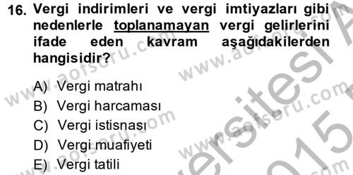 Maliye Politikası 2 Dersi 2014 - 2015 Yılı (Final) Dönem Sonu Sınav Soruları 16. Soru