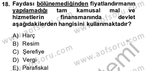 Maliye Politikası 2 Dersi 2014 - 2015 Yılı (Final) Dönem Sonu Sınav Soruları 18. Soru