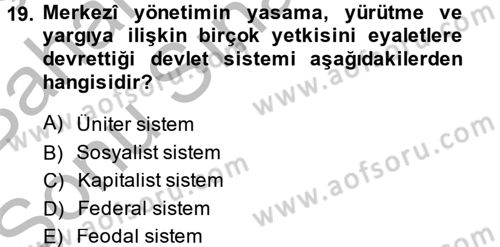 Maliye Politikası 2 Dersi 2014 - 2015 Yılı (Final) Dönem Sonu Sınav Soruları 19. Soru