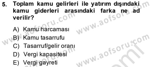 Maliye Politikası 2 Dersi 2014 - 2015 Yılı Tek Ders Sınav Soruları 5. Soru