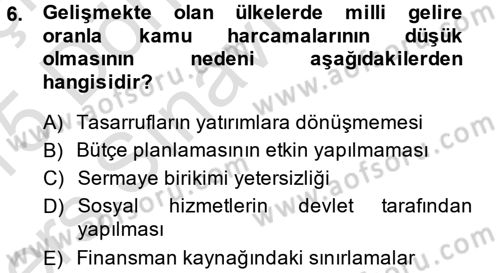 Maliye Politikası 2 Dersi 2014 - 2015 Yılı Tek Ders Sınav Soruları 6. Soru