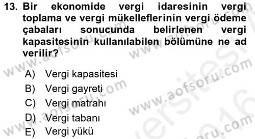 Maliye Politikası 2 Dersi 2015 - 2016 Yılı (Vize) Ara Sınav Soruları 13. Soru